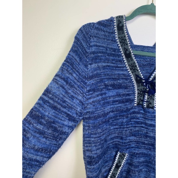 Vintage Retro Womens Blue Alpaca Hoodie, 70s Boho Sweater with finge, Size S - Picture 3 of 5